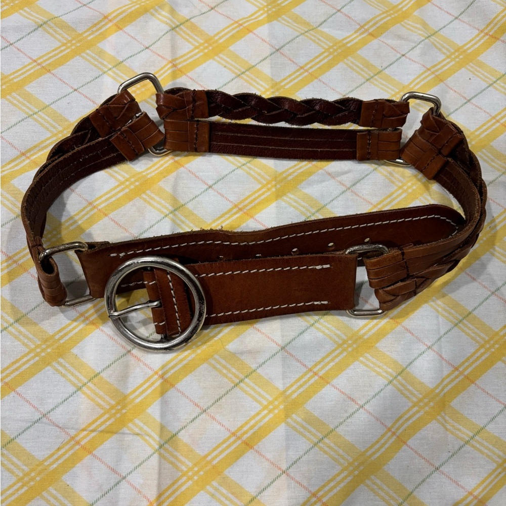 Anthropologie Linea Pelle Boho Braided Leather Belt | Western Chic Brown 32-36”
